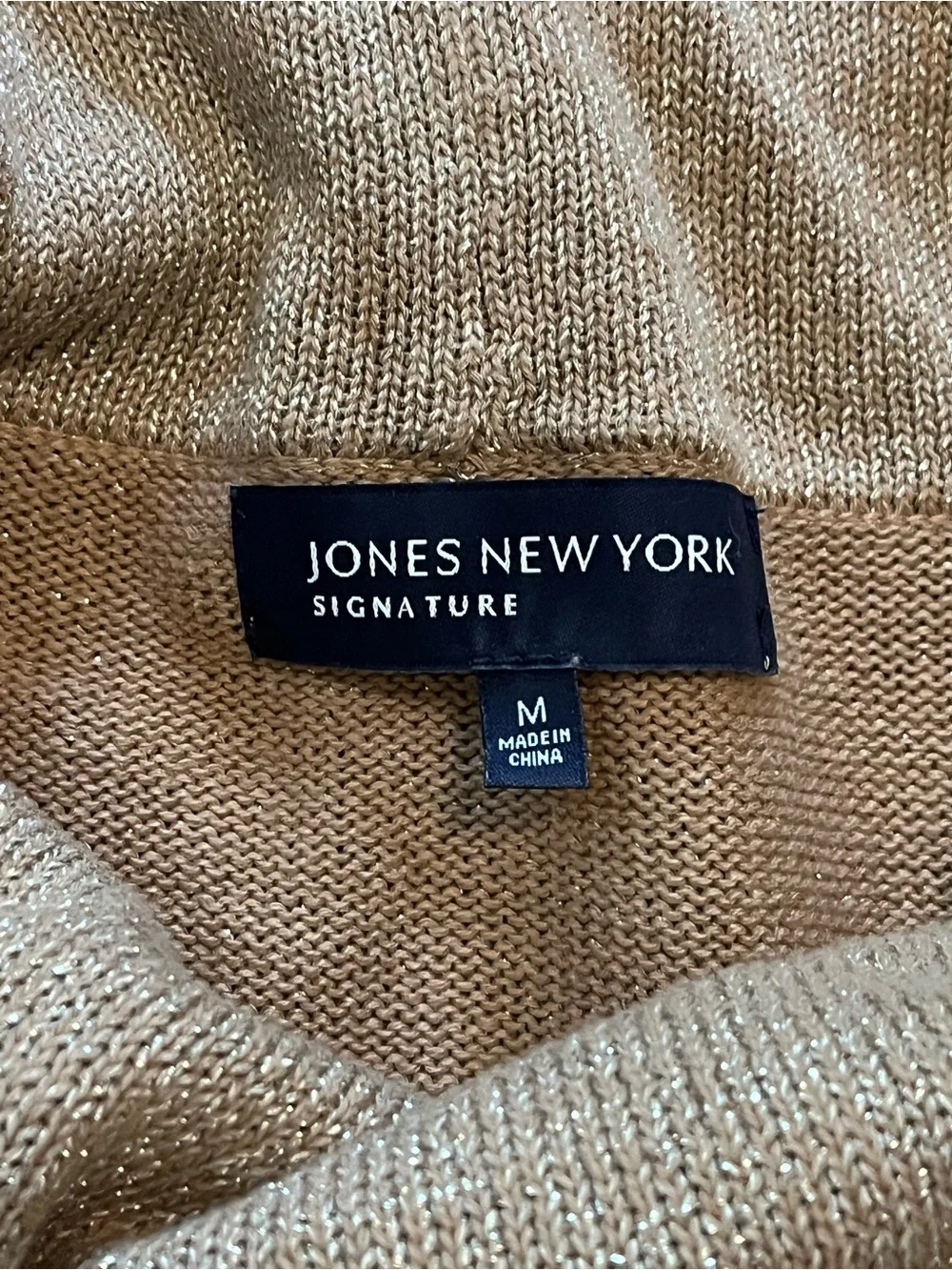 Jones New York Metallic Taupe Cowl Neck Sweater